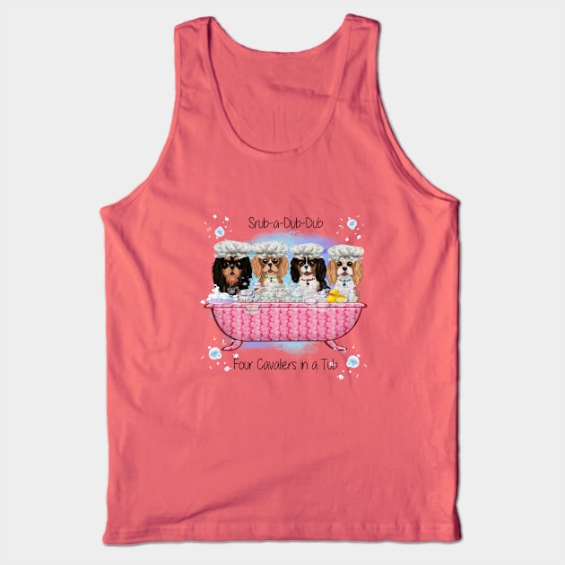 Four Cavalier King Charles Spaniels in a Bath Tub Tank Top by Cavalier Gifts